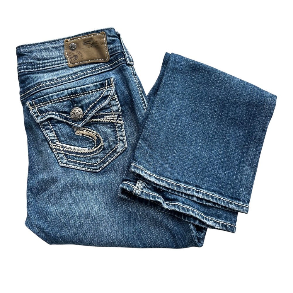 Silver Jeans Co. Women's 8P Light Wash Denim Suki Flap Bootcut Jeans P9517SJB241